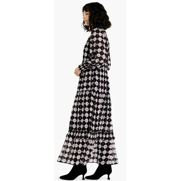 Nic + Zoe $228 Chiffon Dot Maxi Dress Size Large NWT Black White - Picture 3 of 12